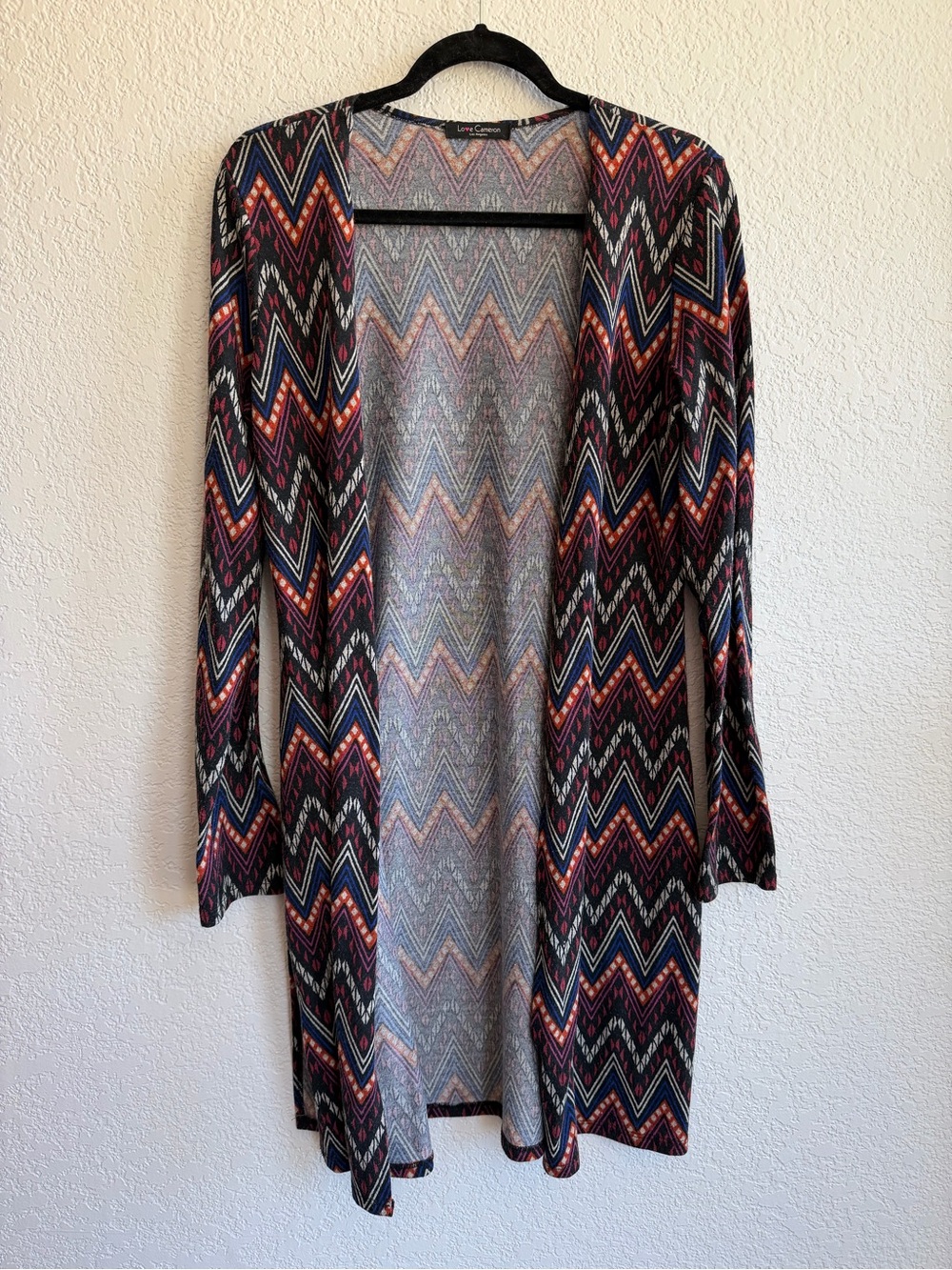 Long Open-Front Chevron Cardigan Sweater - Multicolor